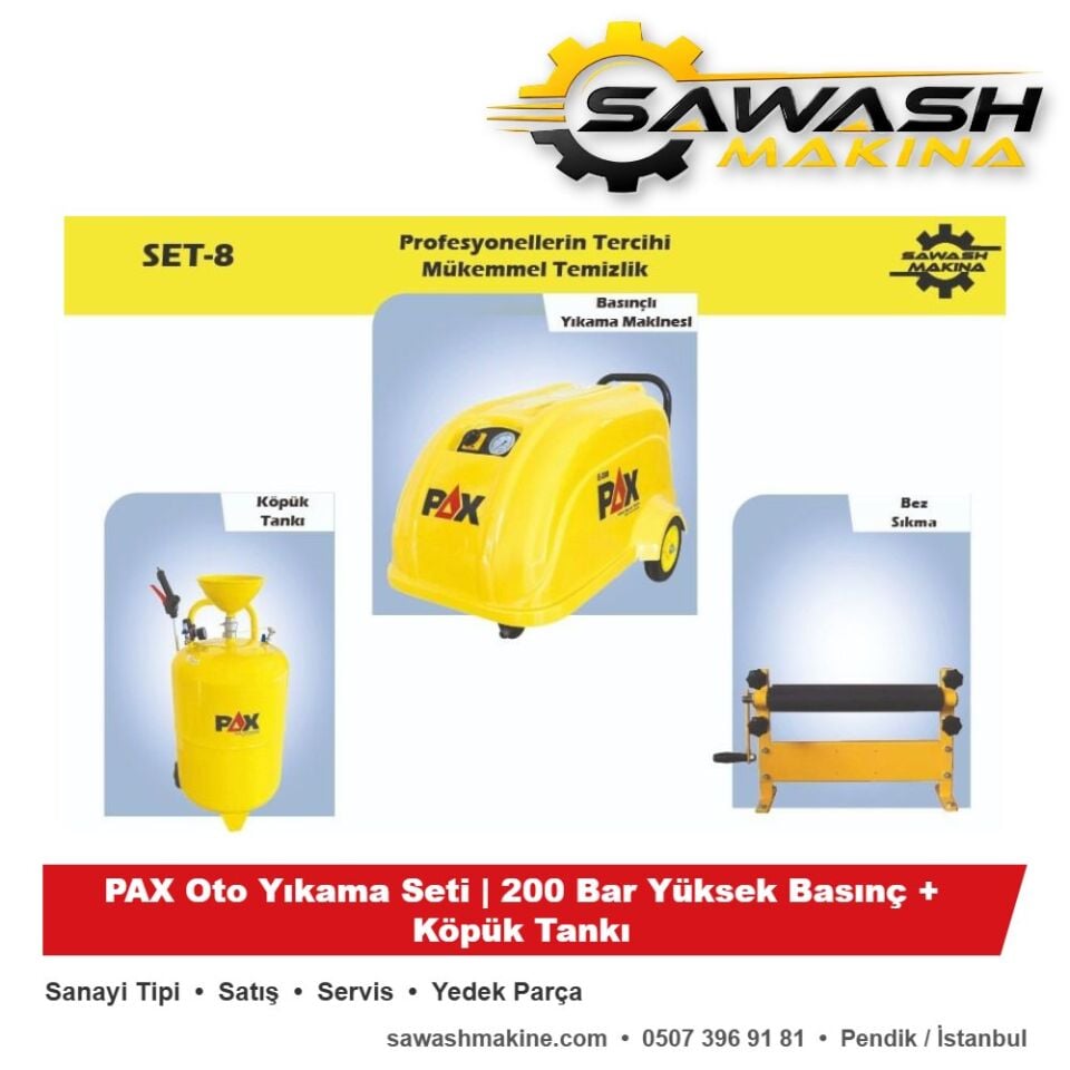 PAX Oto Yıkama Seti | 200 Bar Yüksek Basınç + Köpük Tankı