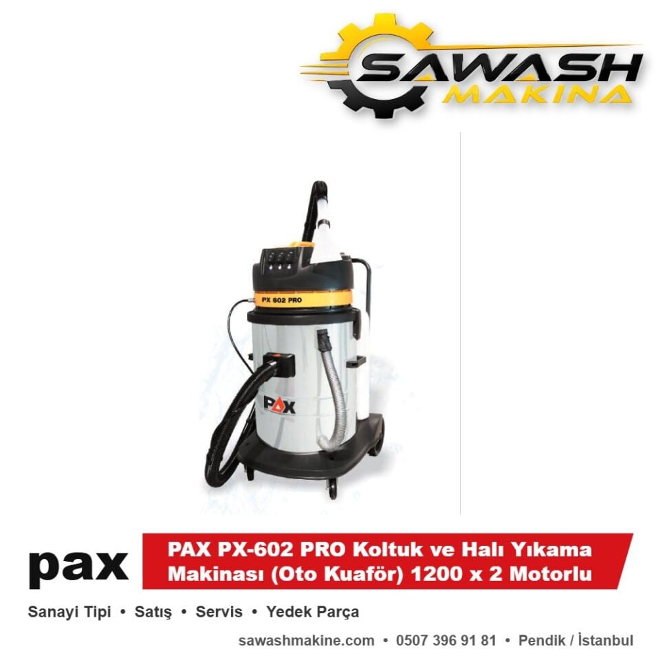 PAX PX-602 PRO Koltuk ve Halı Yıkama Makinesi (Oto Kuaför) 1200 x 2 Motorlu