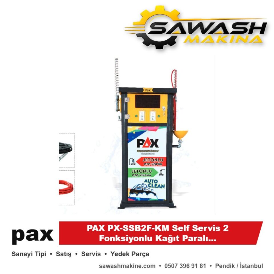 PAX PX-SSB2F-KM Self Servis 2 Fonksiyonlu Kağıt Paralı Yıkama Makinesi (Jetmatik)