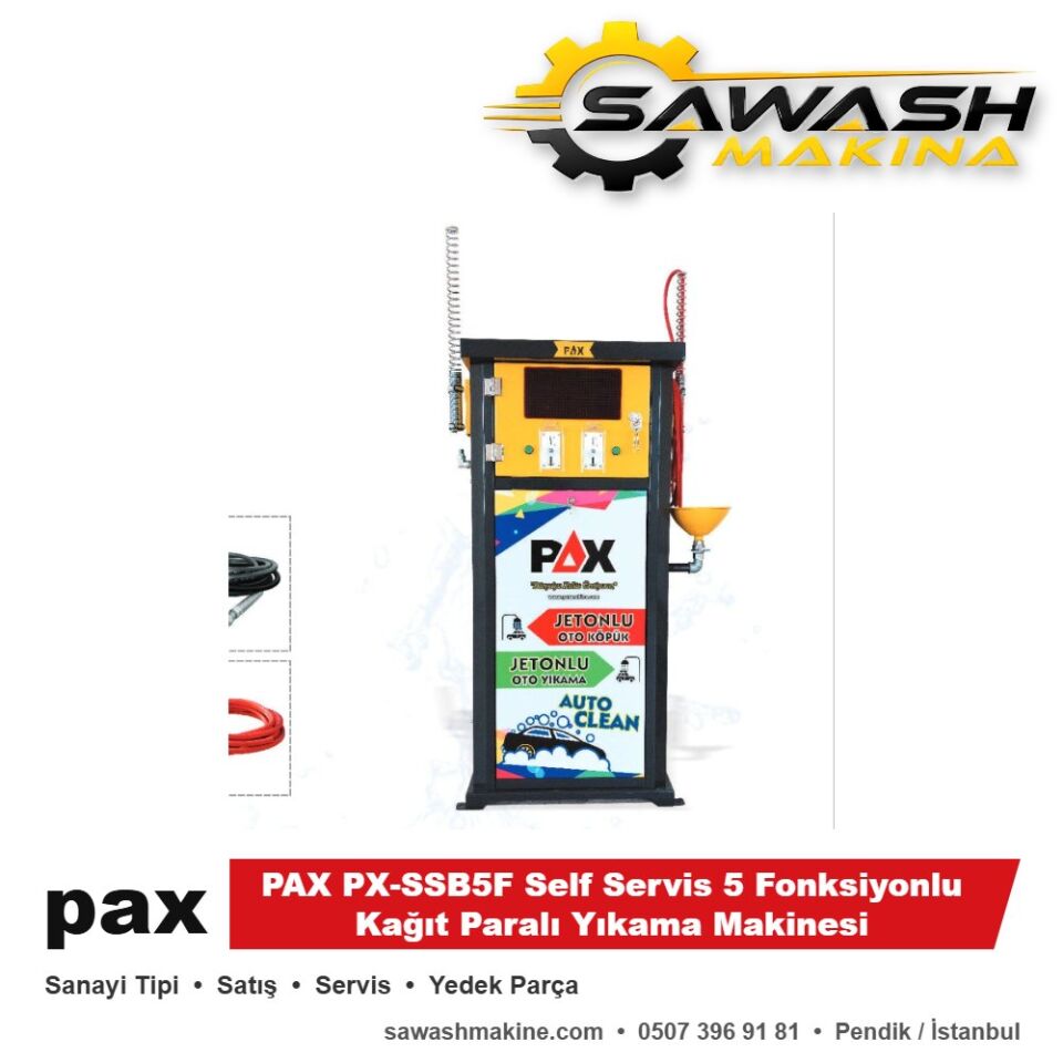 PAX PX-SSB5F Self Servis 5 Fonksiyonlu Kağıt Paralı Yıkama Makinesi