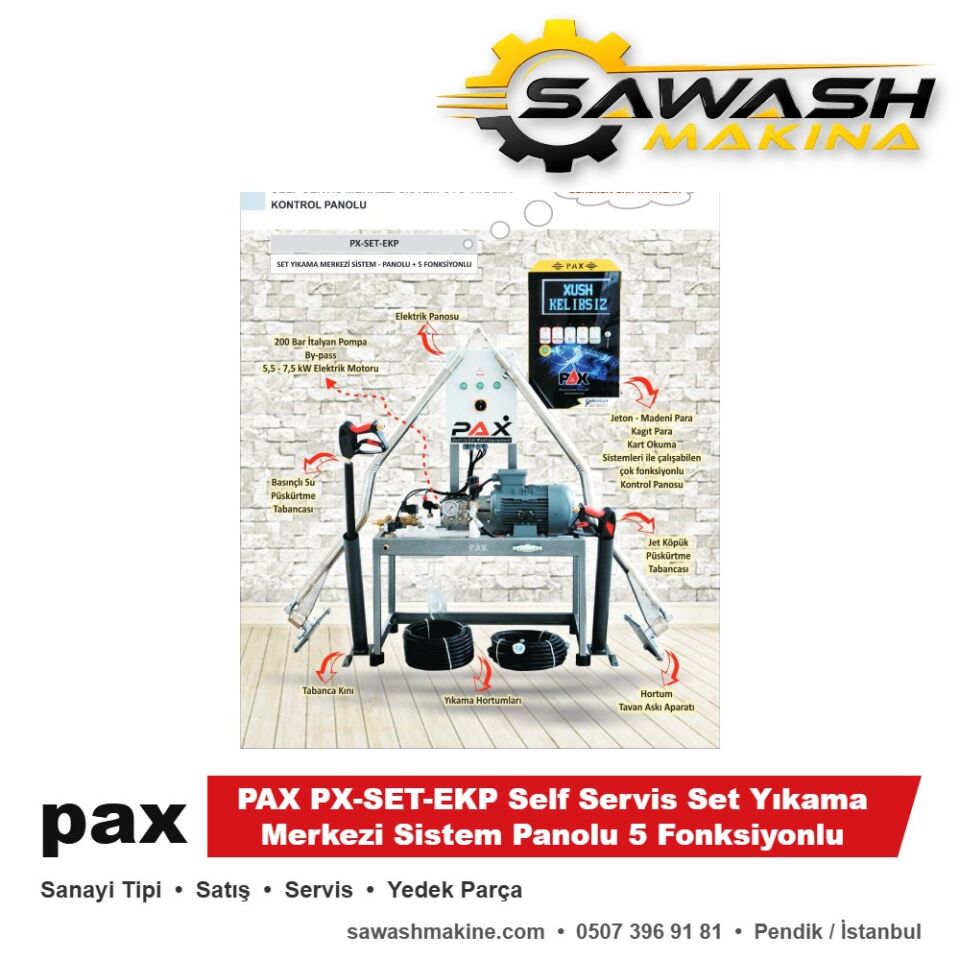 PAX PX-SET-EKP Self Servis Set Yıkama Merkezi Sistem Panolu 5 Fonksiyonlu