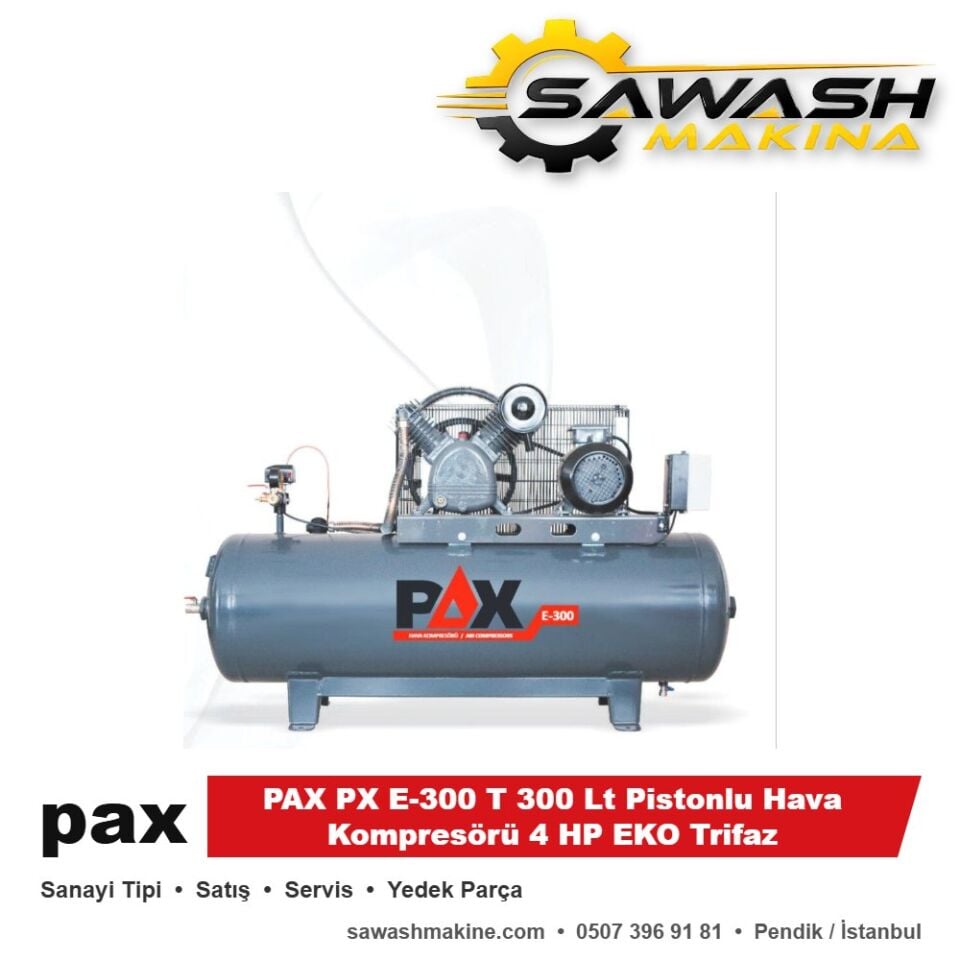 PAX PX E-300 T 300 Lt Pistonlu Hava Kompresörü 4 HP EKO Trifaz