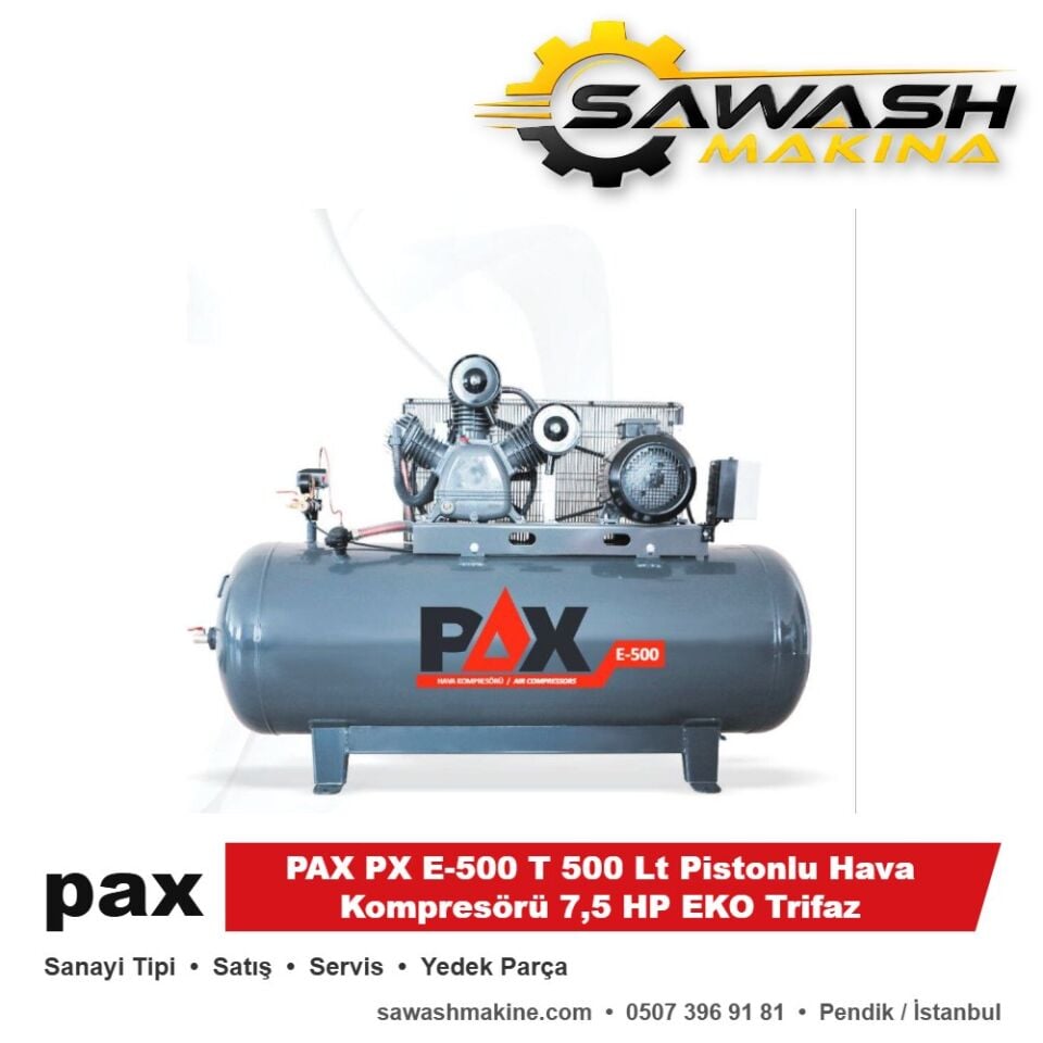 PAX PX E-500 T 500 Lt Pistonlu Hava Kompresörü 7,5 HP EKO Trifaz