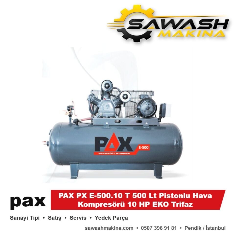 PAX PX E-500.10 T 500 Lt Pistonlu Hava Kompresörü 10 HP EKO Trifaz
