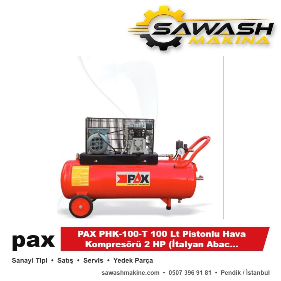 PAX PHK-100-T 100 Lt Pistonlu Hava Kompresörü 2 HP (İtalyan Abac Kafa) Trifaz