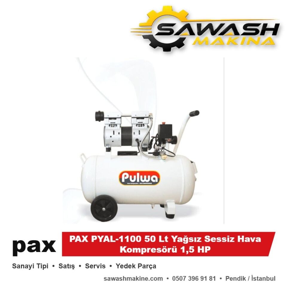 PAX PYAL-1100 50 Lt Yağsız Sessiz Hava Kompresörü 1,5 HP