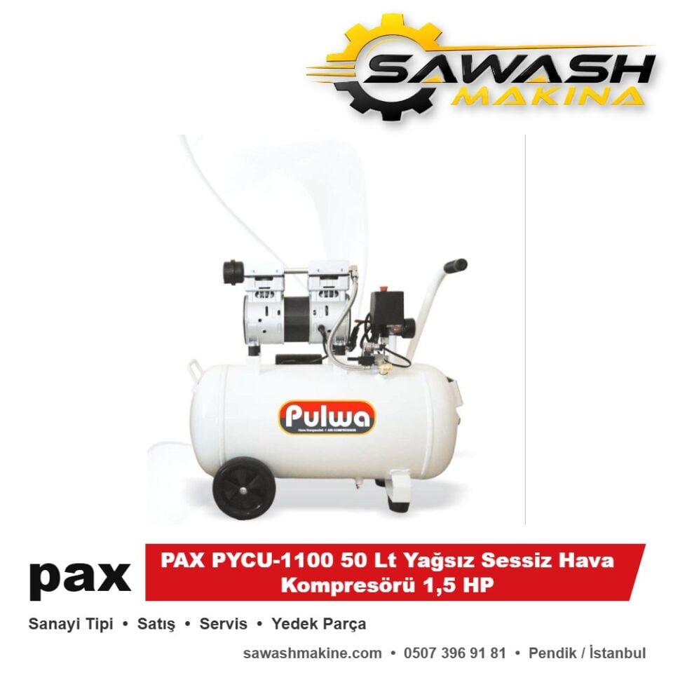 PAX PYCU-1100 50 Lt Yağsız Sessiz Hava Kompresörü 1,5 HP