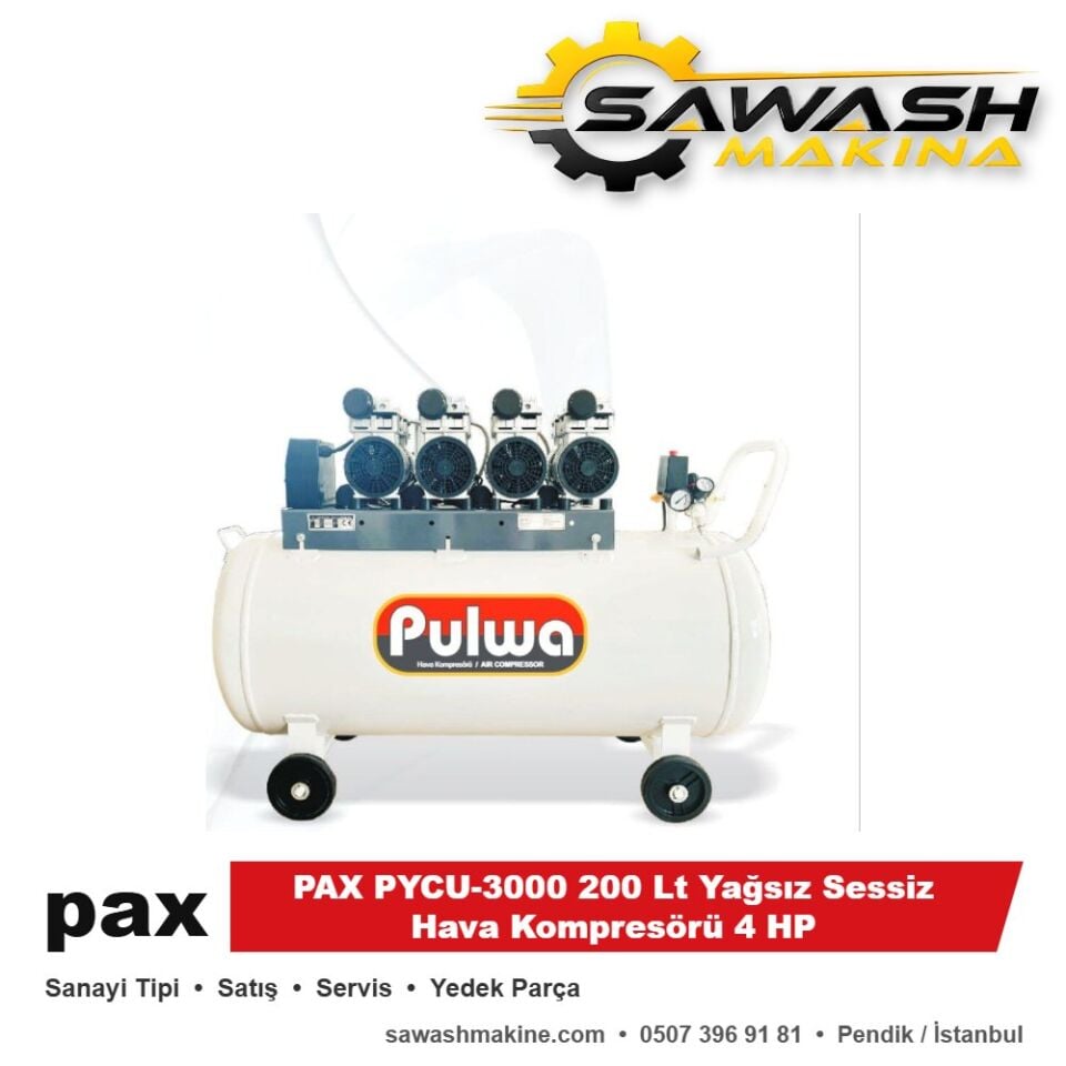 PAX PYCU-3000 200 Lt Yağsız Sessiz Hava Kompresörü 4 HP