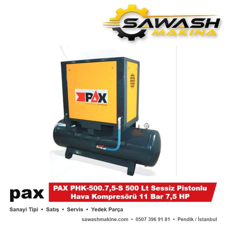 PAX PHK-500.7,5-S 500 Lt Sessiz Pistonlu Hava Kompresörü 11 Bar 7,5 HP