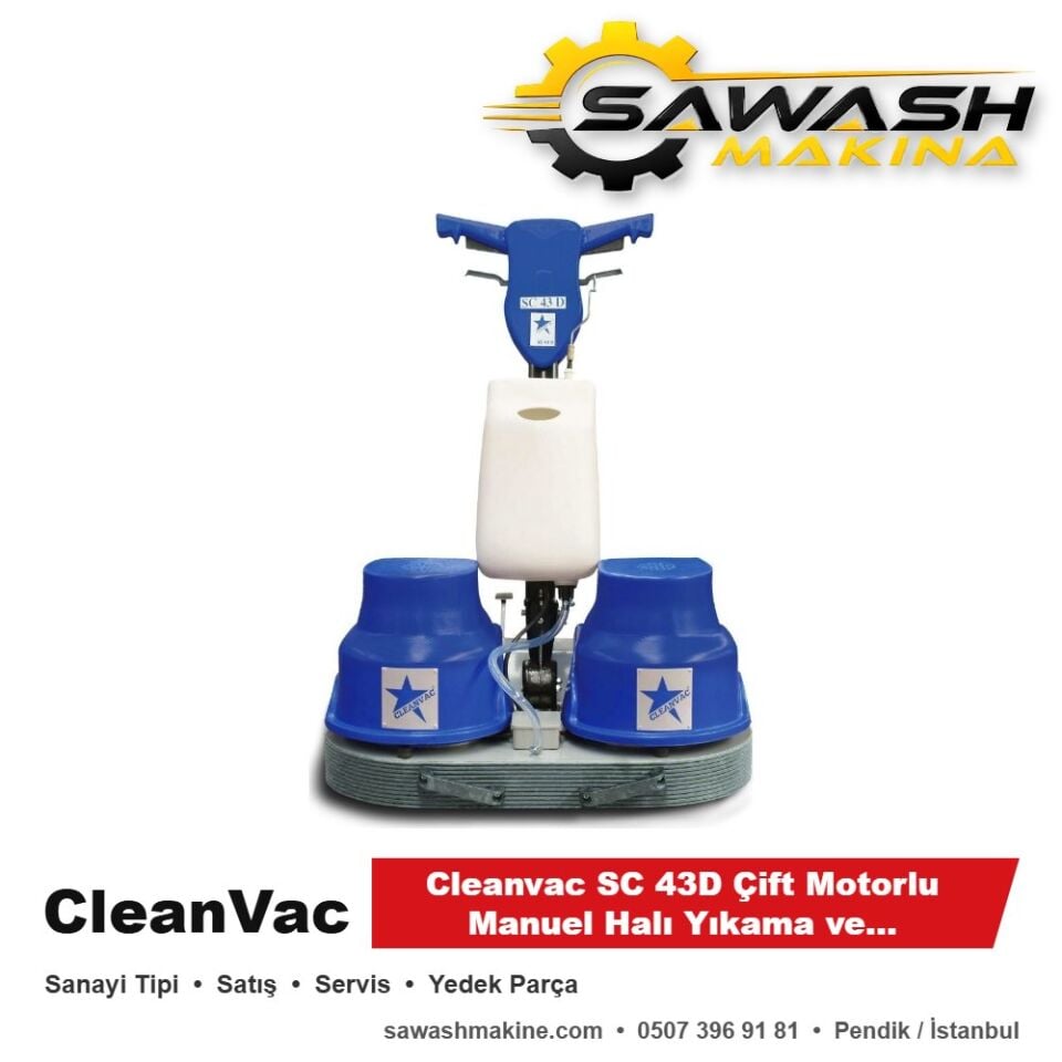 Cleanvac SC 43D Çift Motorlu Manuel Halı Yıkama ve Cilalama Makinesi