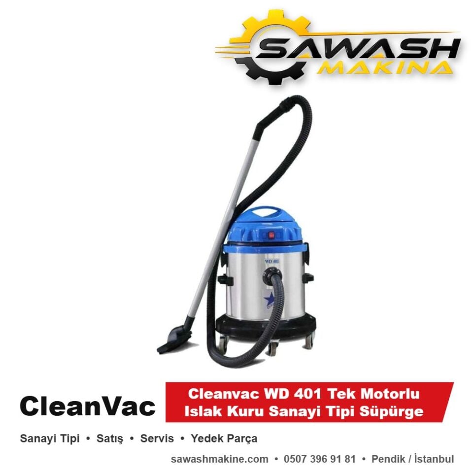 Cleanvac WD 401 Tek Motorlu Islak Kuru Sanayi Tipi Süpürge