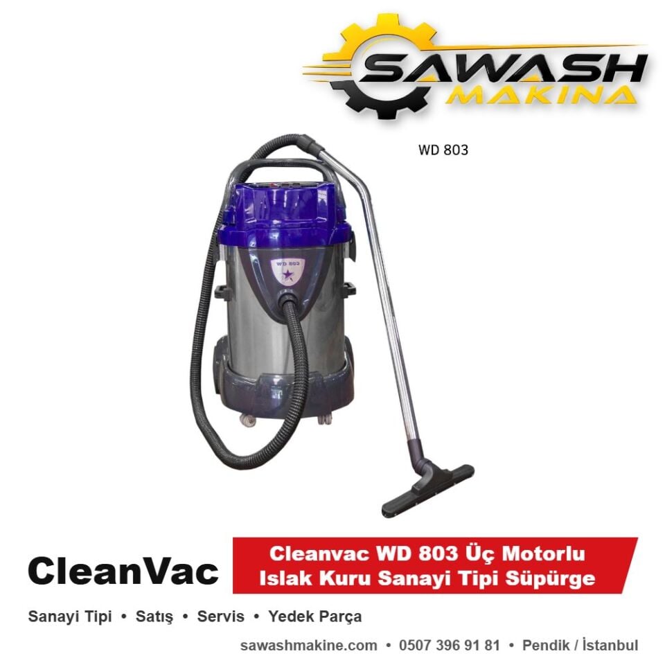 Cleanvac WD 803 Üç Motorlu Islak Kuru Sanayi Tipi Süpürge