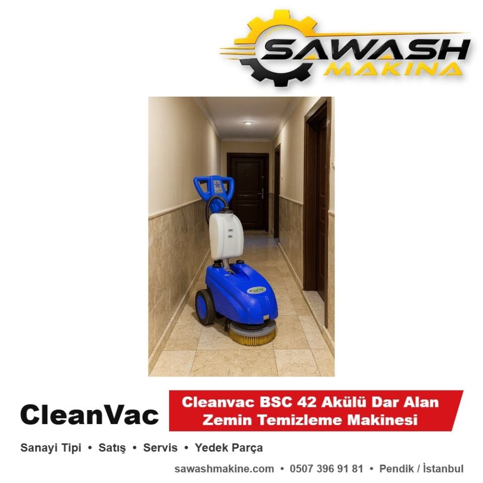 Cleanvac BSC 42 Akülü Dar Alan Zemin Temizleme Makinesi