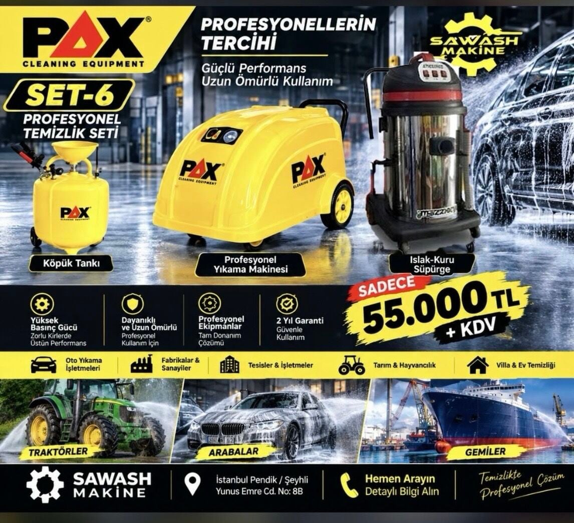 PAX SET-6 Profesyonel Temizlik Seti | Yıkama Makinesi + Köpük Tankı + Islak-Kuru Süpürge
